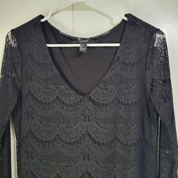 Forever 21 SZ LG Lace Long Sleeve Little Black Dress Goth Whimsigoth Date Night - Picture 4 of 8